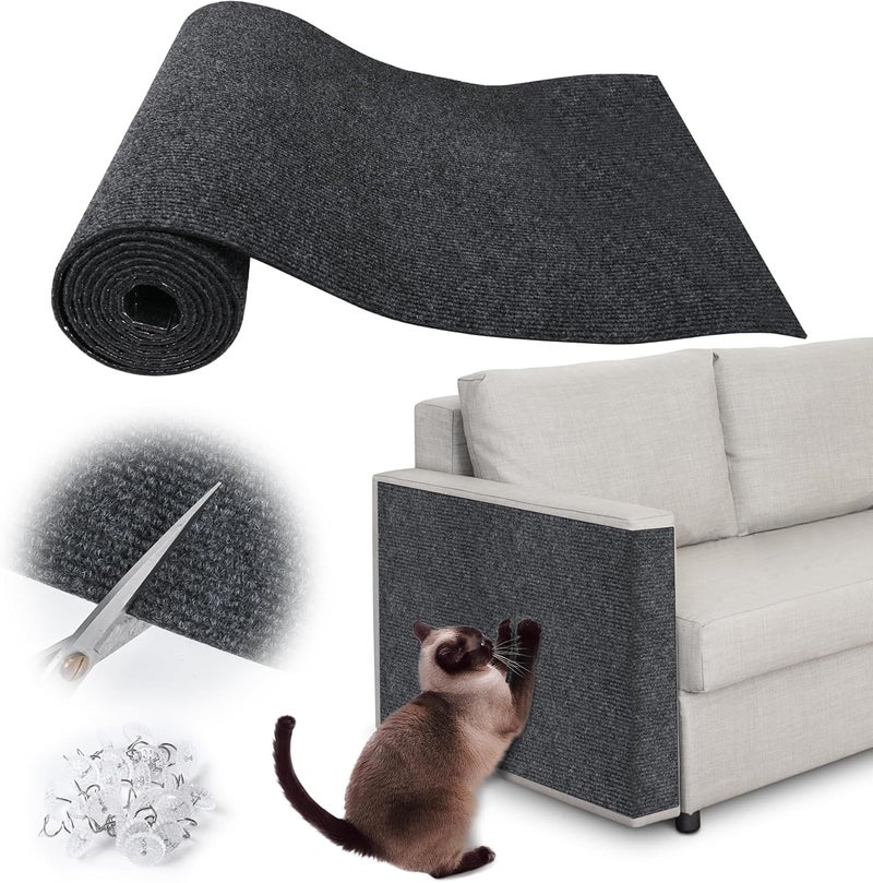 Inchoco Cat Scratch Furniture Protector - 138" x 17" Trimmable Self-Adhesive Cats Claws Scratch Pads, DIY Cat Climbing Couch Protector for Scratch Post Cat Tree Replacement Indoor (Dark Gray) - Image 1